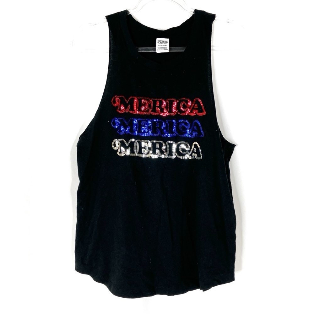 PINK Victoria's Secret | Black Sequin America Muscle Tee S